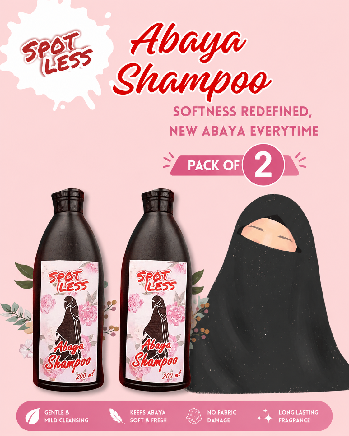 Abaya Shampoo - Pack of 2 - Abaya Washing Shampoo - Hijab Softener - Scarf Softener - Hijab Conditioner - Pack of 2 - 200ml